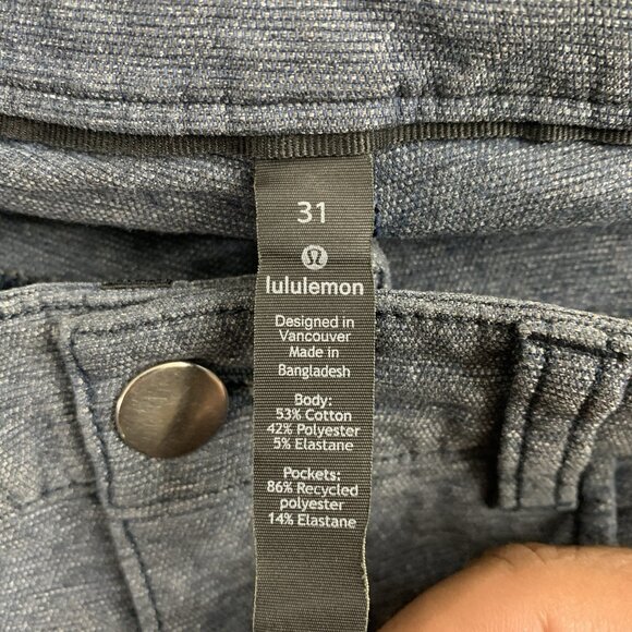Lululemon ABC Pants Men 31x29” Slim Fit Trouser Tech Canvas Heathered Blue *FLAW - Picture 12 of 16